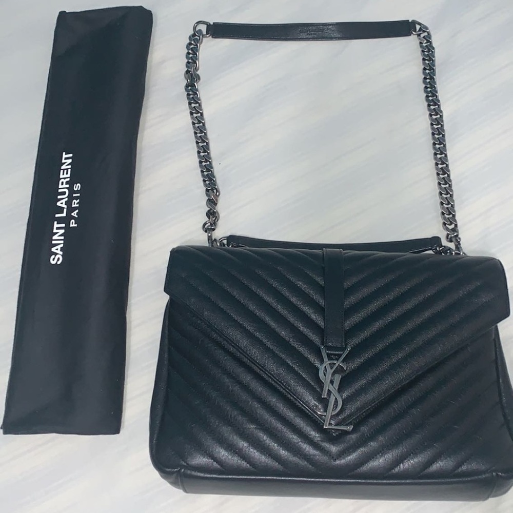 Yves Saint Laurent College Large Quilted Leather V-Flap Shoulder Bag